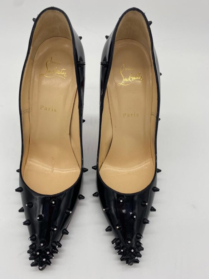 Christian Louboutin Black Patent Leather Diamond Spike Pump Size 40.5