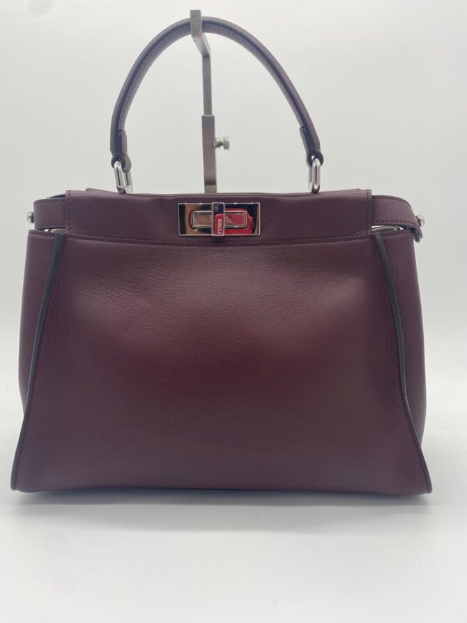 Fendi Maroon Burgundi Smooth Leather Regular Peekaboo Bag