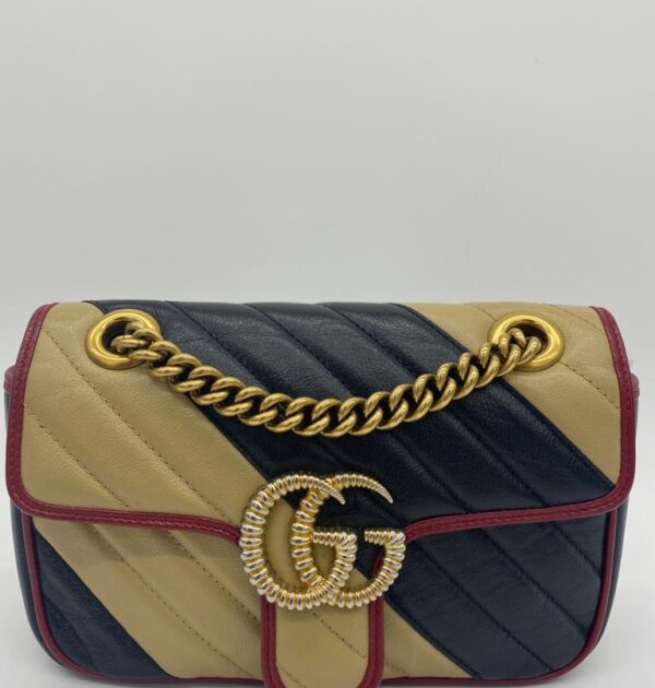 Gucci Black/Beige Diagonal Quilt Leather GG Marmont Torchon Shoulder Bag