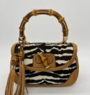 Gucci Brown Zebra Calf Hair And Leather Bamboo Top Handle Bag