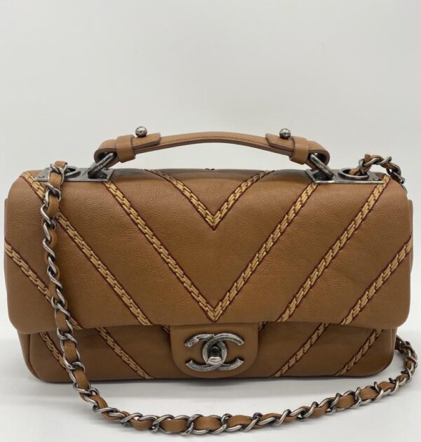 Chanel Brown Classic Single Flap With Top Handle Bag