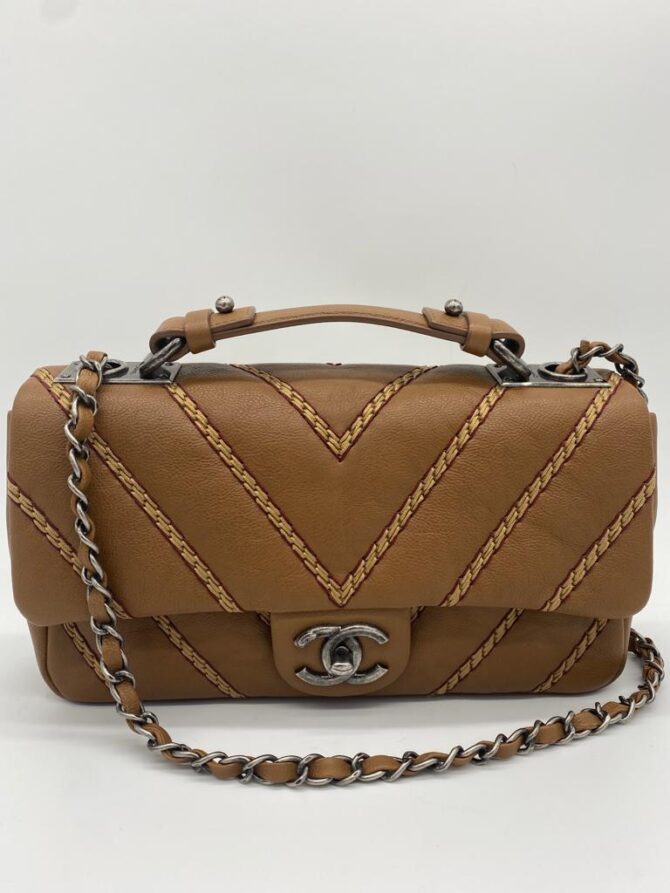 Chanel Brown Classic Single Flap With Top Handle Bag