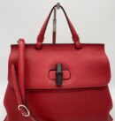 Gucci Red Leather Medium Bamboo Daily Top Handle Bag 