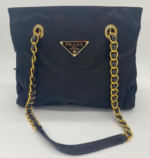 Prada Black Quilted Nylon Chain Tote Bag