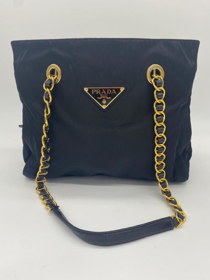 Prada Black Quilted Nylon Chain Tote Bag