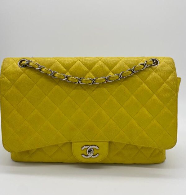 Chanel Yellow Maxi Classic Single Flap in Caviar Leather Bag