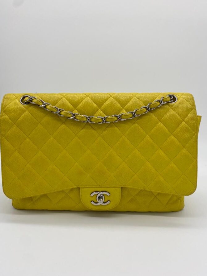 Chanel Yellow Maxi Classic Single Flap in Caviar Leather Bag