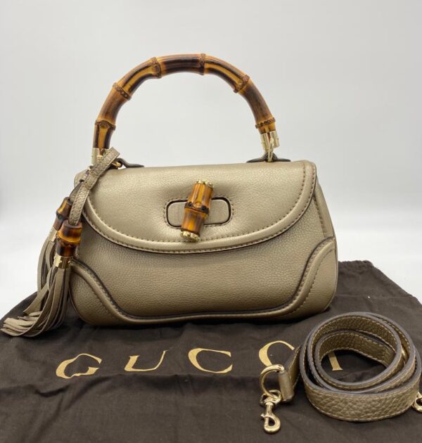 Gucci Taupe Leather Tassel New Bamboo Top Handle Bag