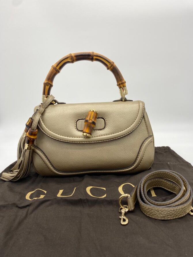 Gucci Taupe Leather Tassel New Bamboo Top Handle Bag